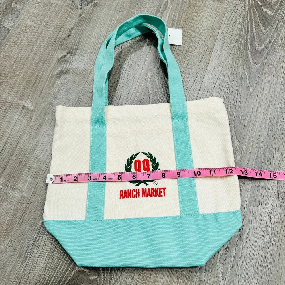 99 Ranch Market Canvas‎ Tote Bag Teal Pastel Embroider Mini Reusable Shopper NEW